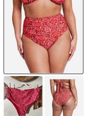 Zinnia Floral Print High Waist Medium Coverage Bikini Bottom - RHODE Red 1X